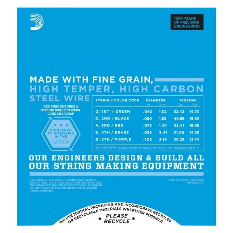 D'ADDARIO D'Addario EXL220-5 - XL Nickel 5-String 40-125 - zdjecie 2