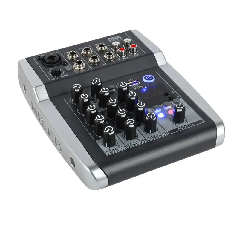 DNA DNA QMX502 analogowy mikser dźwięku 5 kanałów Bluetooth USB MP3 Phantom +48V akumulator 2500 mAh - zdjecie 2