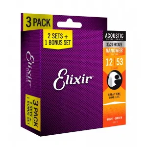 ELIXIR Elixir 16539 12-53 3-pak struny akustyczne Bronze