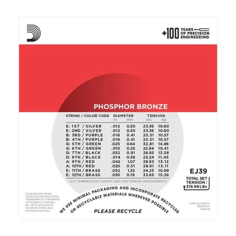 D'ADDARIO D'Addario EJ39 - Phosphor Bronze 12-String 12-52 - zdjecie 2