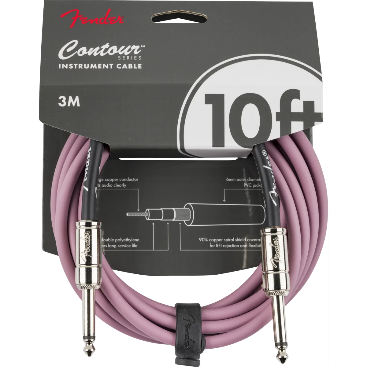 FENDER Fender Contour 10' Cable Burgundy Mist 3m - zdjecie 2