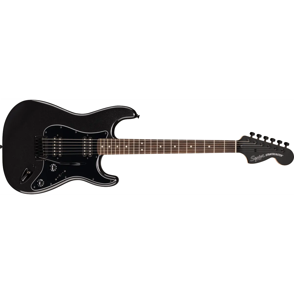 Squier Squier FSR Affinity Stratocaster HH Laurel Fingerboard Black Pickguard Black Hardware Matching Headstock Metallic Black