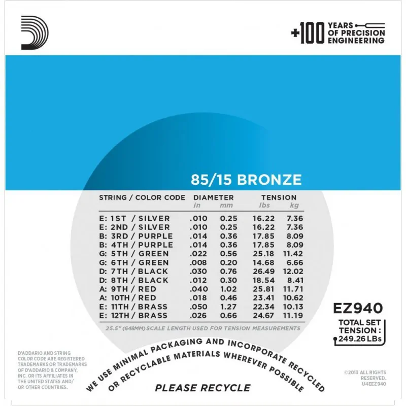 D'ADDARIO D'Addario EZ940 - 85/15 Bronze 12-String 10-50 - zdjecie 2