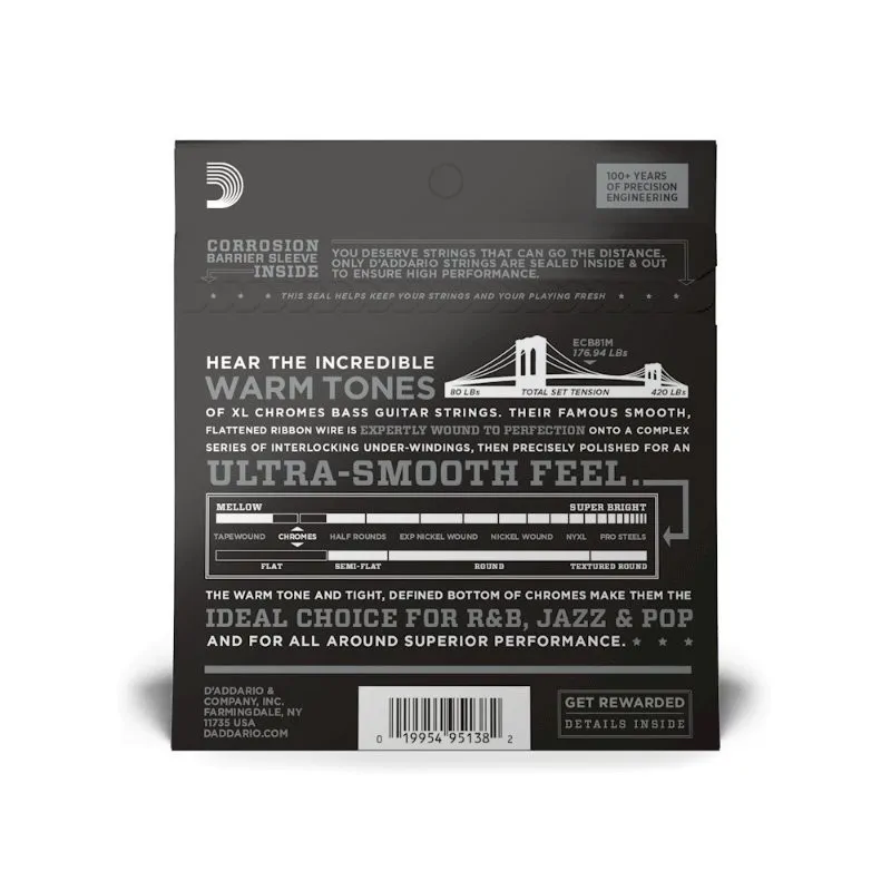D'ADDARIO D'Addario ECB81M Chrome 45-100 medium scale struny do gitary basowej - zdjecie 2