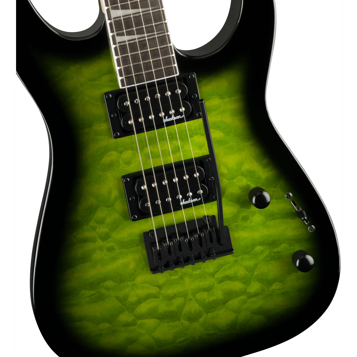 Jackson Jackson Dinky JS20 DKQ 2PT Amaranth Fingerboard Transparent Green Burst - zdjecie 3