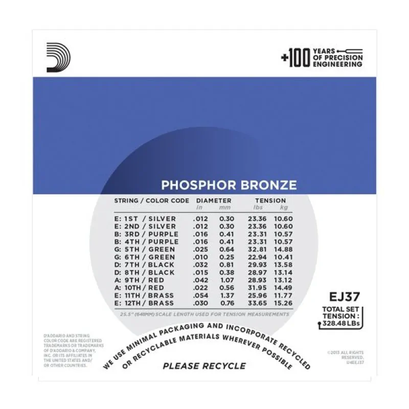 D'ADDARIO D'Addario EJ37 - Phosphor Bronze 12-String 12-54 - zdjecie 2