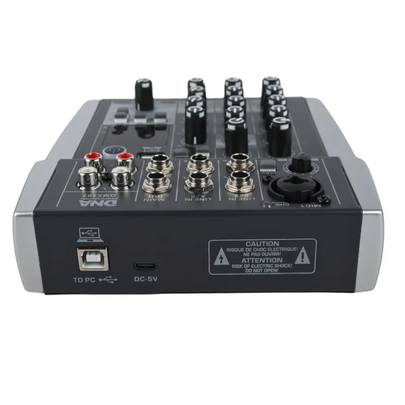 DNA DNA QMX502 analogowy mikser dźwięku 5 kanałów Bluetooth USB MP3 Phantom +48V akumulator 2500 mAh - zdjecie 8