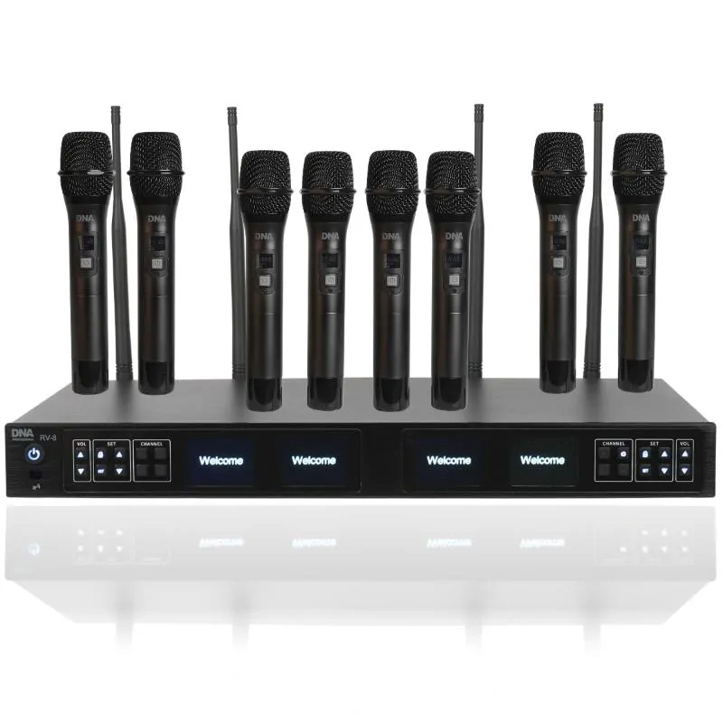 DNA DNA RV-8 zestaw bezprzewodowy 8x bateryjny mikrofon doręczny odbiornik UHF 610-690 MHz 8x40 kanałów - zdjecie 4