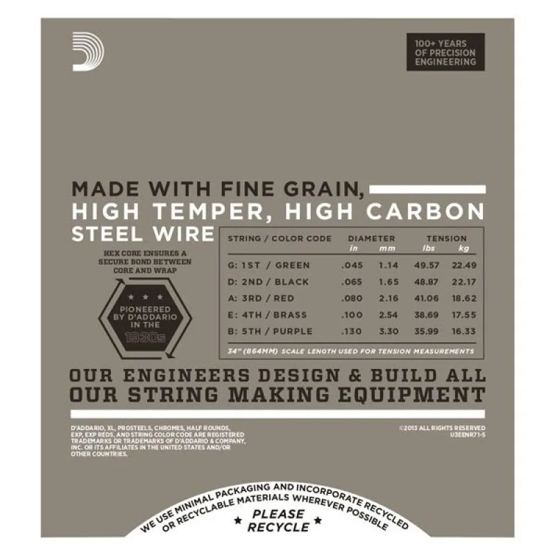 D'ADDARIO D'Addario ENR71-5 - Half Rounds 5-String 45-130 - zdjecie 2