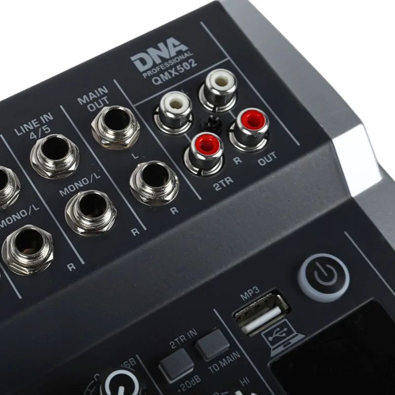 DNA DNA QMX502 analogowy mikser dźwięku 5 kanałów Bluetooth USB MP3 Phantom +48V akumulator 2500 mAh - zdjecie 9