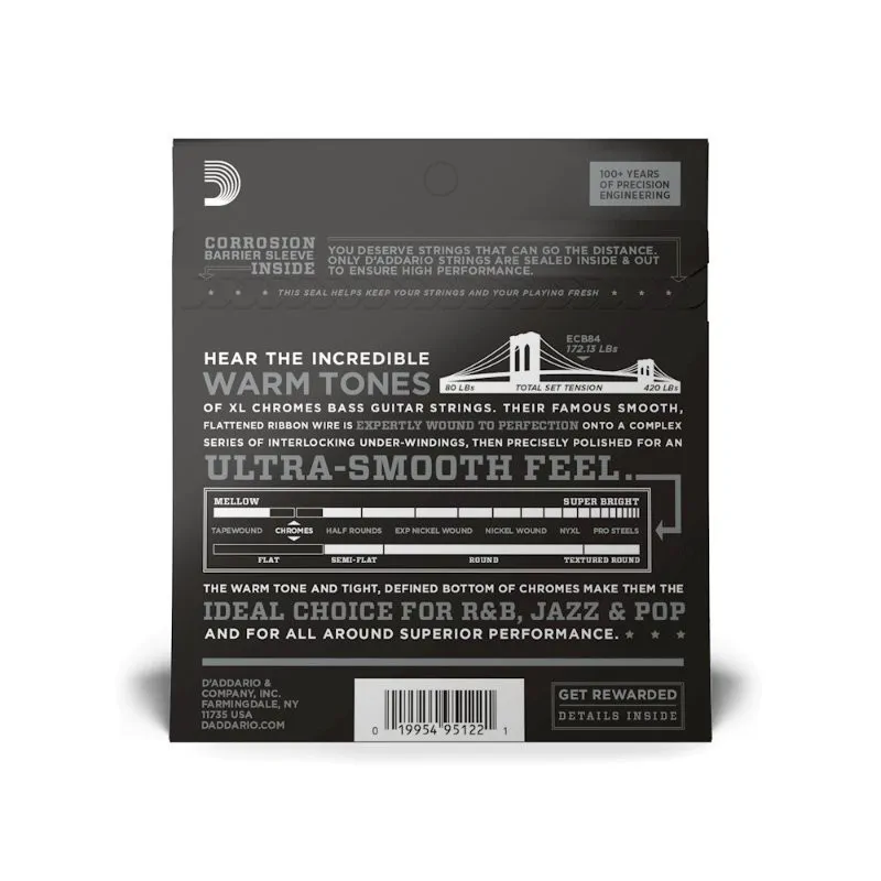 D'ADDARIO D'Addario ECB84 Chrome 40-100 struny do gitary basowej - zdjecie 2