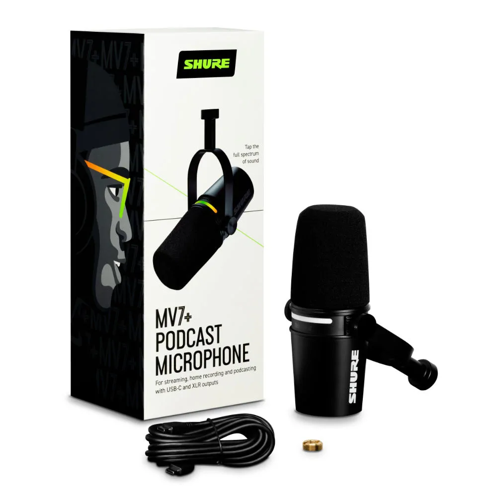 SHURE Shure MV7+-K-BNDL - Mikrofon lektorski/wokalny ze złączem XLR/USB-C Czarny + statyw biurkowy GATOR - zdjecie 4