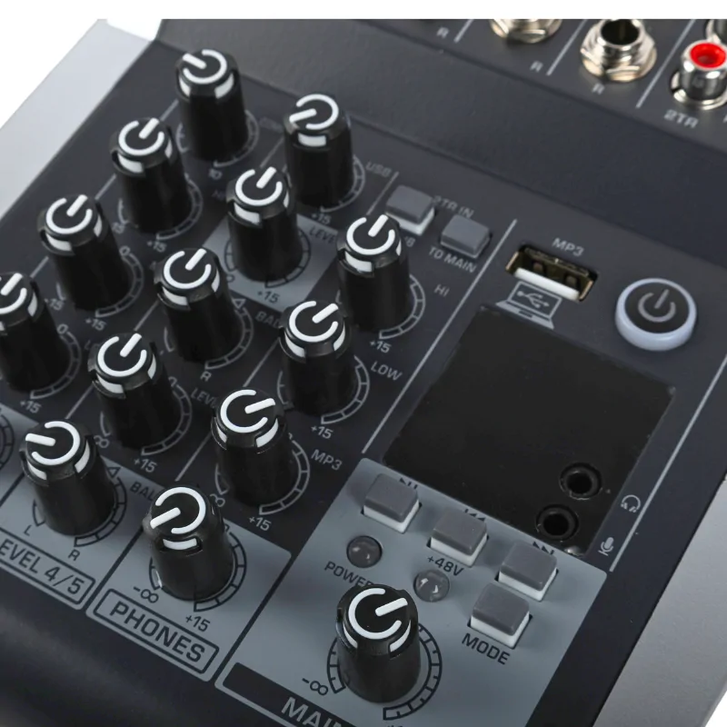 DNA DNA QMX502 analogowy mikser dźwięku 5 kanałów Bluetooth USB MP3 Phantom +48V akumulator 2500 mAh - zdjecie 6