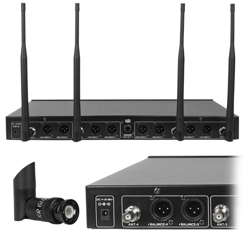 DNA DNA RV-8 zestaw bezprzewodowy 8x bateryjny mikrofon doręczny odbiornik UHF 610-690 MHz 8x40 kanałów - zdjecie 8