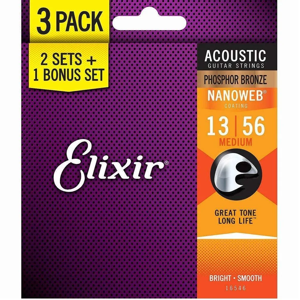 ELIXIR Elixir 16546 Phosphor Bronze (13-56) – struny do gitary akustycznej 3-Pack