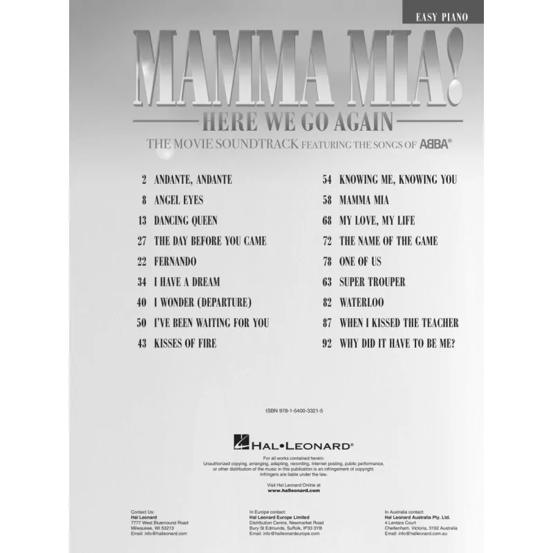 Hal Leonard Hal Leonard MAMMA MIA! Here we go Again Easy Piano - zdjecie 4