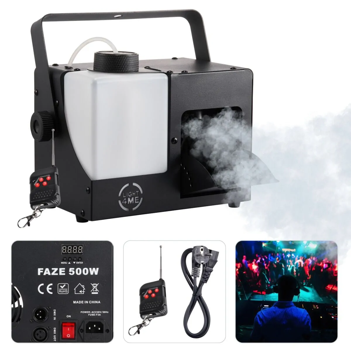 LIGHT4ME LIGHT4ME FAZE 500W generator wytwornica dymu mgły DMX pilot bezprzewodowy uchwyt montażowy - zdjecie 8