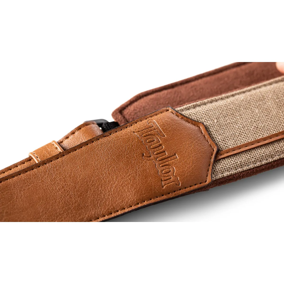 Taylor Guitars Taylor Vegan Leather Strap, Tan w/NaturalTextile,2.5",Embossed Logo Pas do gitary - zdjecie 2
